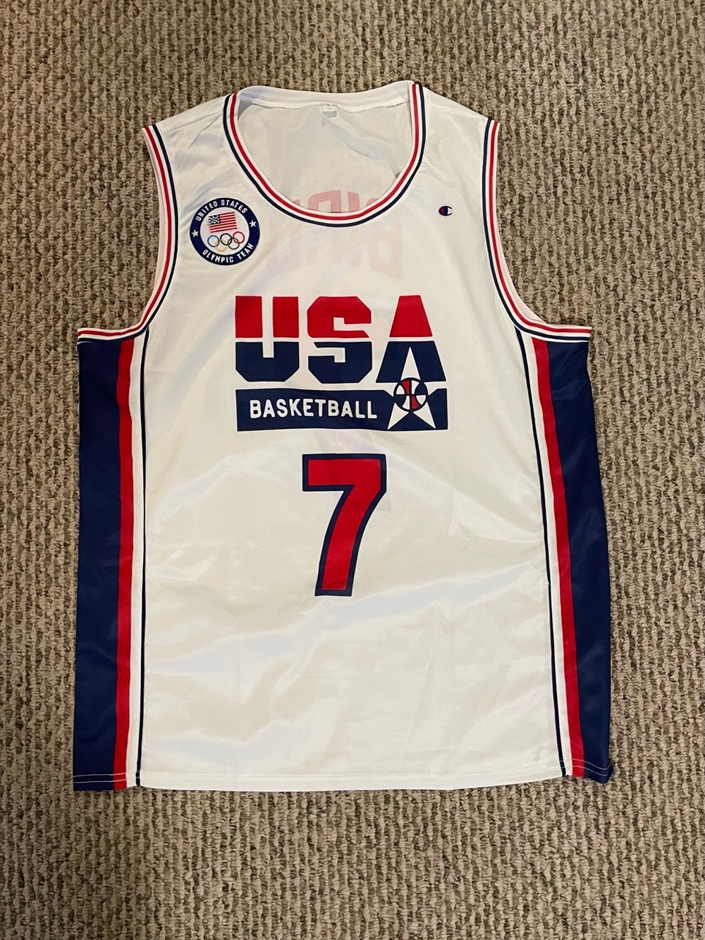 Larry Bird dream team Champion USA Basketball Jersey - White/Red/Navy #7 Replica